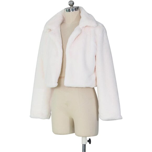 Women's Fluffy Faux Fur Outerwear Lapel Open Front Cropped Coats - Picture 4 of 5